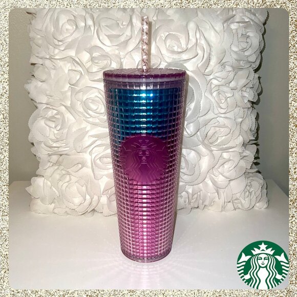 🌟 NWT 2021 Starbucks Summer Grid Metallic Ombre Splash Venti Cold Cup Tumbler